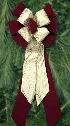 BC55 - Burgundy Velvet Gilded Gold Swirls Combow