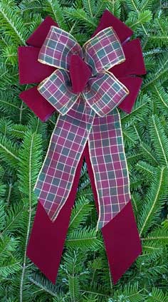 BCP2 - Burgundy Velvet/Green & Burgundy Sheer Plaid Combow