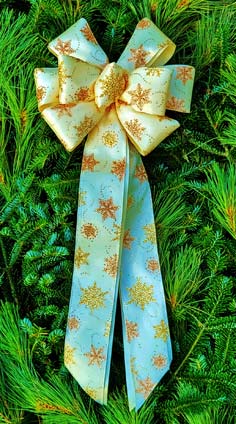 BC49 - Gold & Copper Glitter Snowflake on Ivory Satin